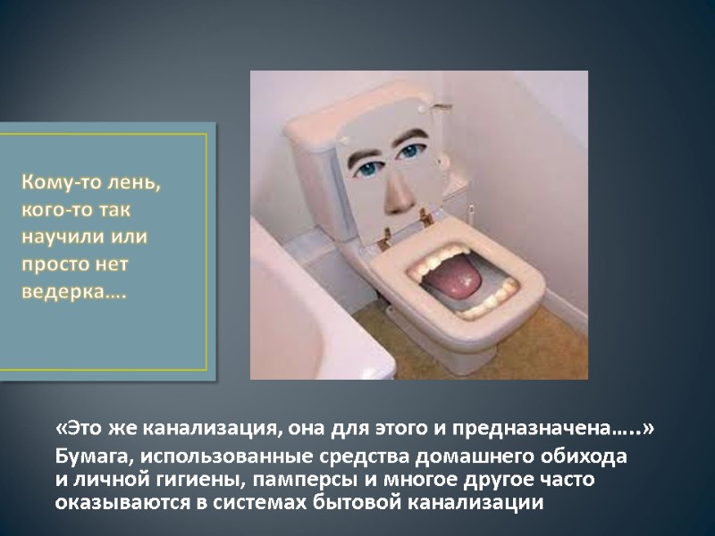 «Это же канализация, она для этого и предназначена…..» Бумага, использованные средства домашнего обихода 